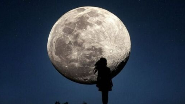Donna che osserva la luna e le stelle dell'oroscopo &copy; Grox AI.