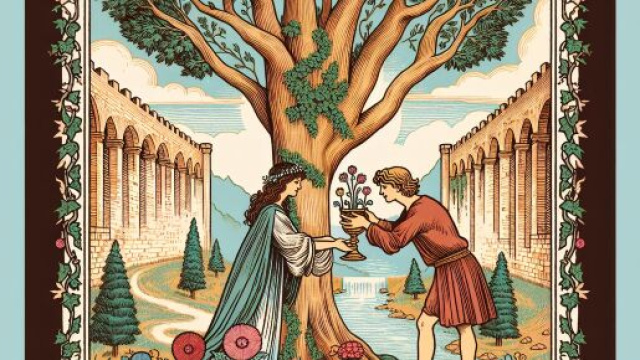 Illustrazione ispirata al Sei di Coppe dei tarocchi. &copy; Immagine creata con Dall-E
