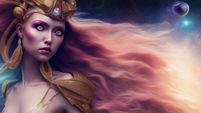 Figura mitologica eterea dai capelli biondi in un paesaggio celeste &copy; Pixabay.