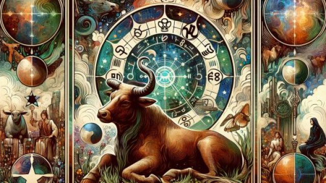 Carta dei tarocchi della Forza dedicata al segno del Toro. &copy; Immagine creata con Dall-E