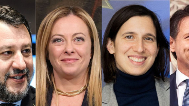 Matteo Salvini, Giorgia Meloni, Elly Schlein e Giuseppe Conte (&copy; Wikimedia commons).
