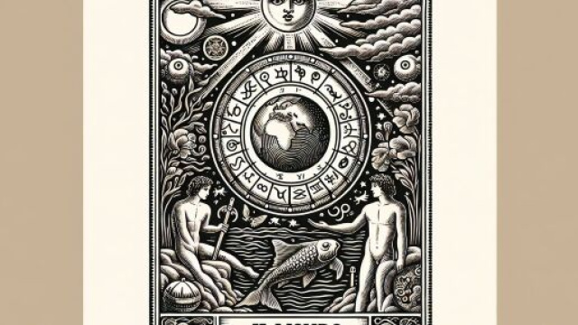 Pesci guidati dalla carta del Mondo nell'oroscopo di mercoled&igrave;. &copy; Immagine creata con Dall-E