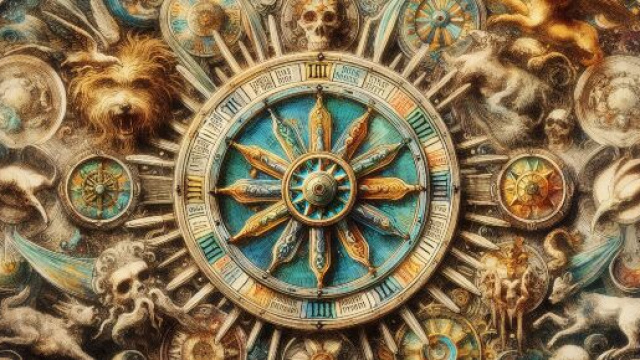 Gemelli guidato dalla carta della Ruota della Fortuna, simbolo di ciclicit&agrave; e cambiamento. &copy; Immagine creata con Dall-E