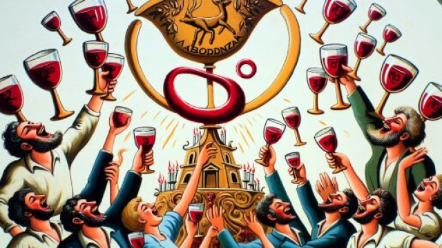 Numero 45 della Smorfia napoletana, Ariete e 'o vino bbuono. &copy; Immagine creata con Dall-E