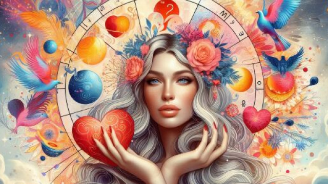 Una donna con la ruota dell'oroscopo, immagine generata con &copy; AI Copilot