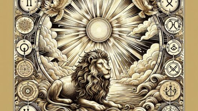 Carta dei tarocchi Il Sole per il segno del Leone. &copy; Immagine creata con Dall-E