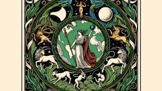 Sagittario e la carta del Mondo che rappresenta l'unione universale. &copy; Immagine creata con Dall-E