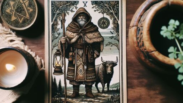 Carta dei tarocchi dell'Eremita con segno zodiacale Toro. &copy; Immagine creata con Dall-E