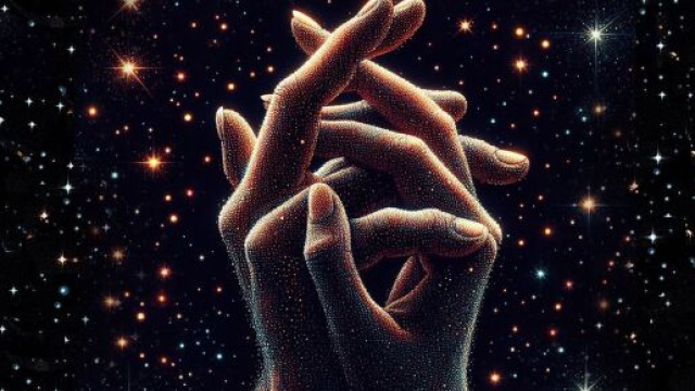 Mani intrecciate tra le stelle - &copy; Foto Pixabay IA.
