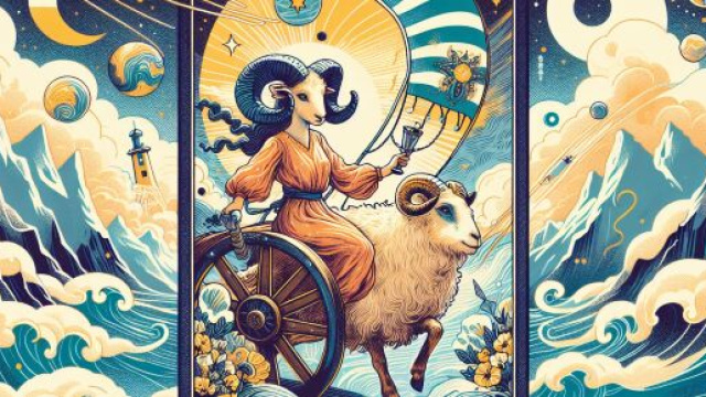 Ariete guidato dal Carro verso il successo personale. &copy; Immagine creata con Dall-E