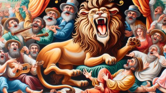 Numero 19 della Smorfia napoletana, il Leone si illumina con 'a resata. &copy; Immagine creata con Dall-E