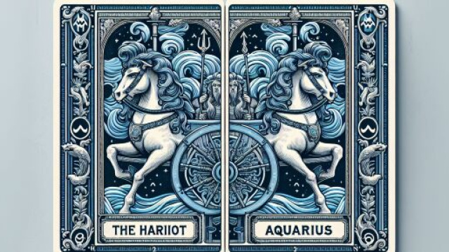 Immagine del Carro dei tarocchi con temi zodiacali dell'Acquario. &copy; Immagine creata con Dall-E