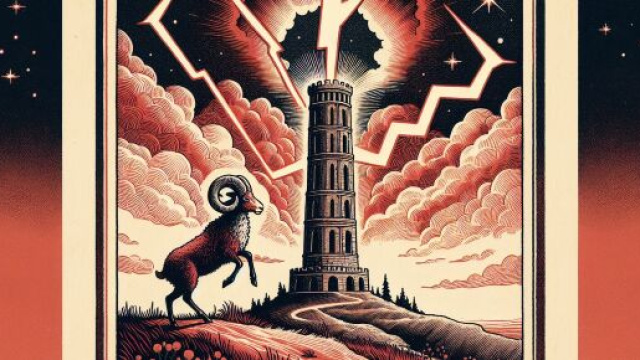 Immagine ispirata alla carta della Torre nei tarocchi e al tema dell'Ariete. &copy; Immagine creata con Dall-E