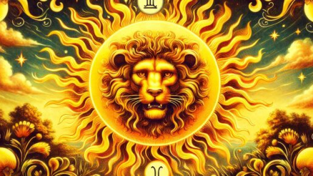 La carta dei tarocchi del Sole intrecciata al segno del Leone per agosto 2025. &copy; Immagine creata con Dall-E
