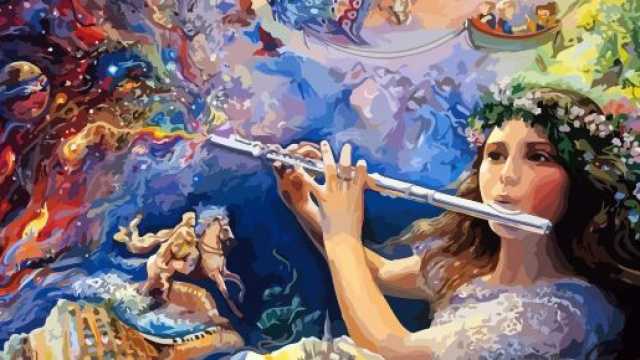 Donna che suona il flauto con elementi fantastici &ndash; &copy; Immagine Pixabay.