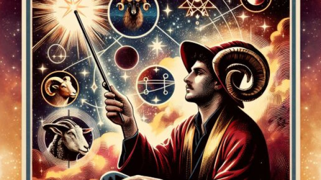 Immagine del Mago dei tarocchi accompagnato dal segno dell'Ariete. &copy; Immagine creata con Dall-E