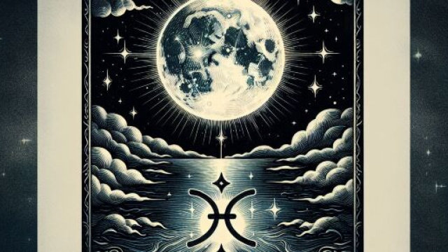 La carta dei tarocchi della Luna interpretata per il segno dei Pesci. &copy; Immagine creata con Dall-E