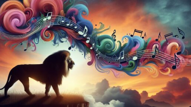 Numero 55 della Smorfia napoletana, Leone &egrave; 'a musica. &copy; Immagine creata con Dall-E