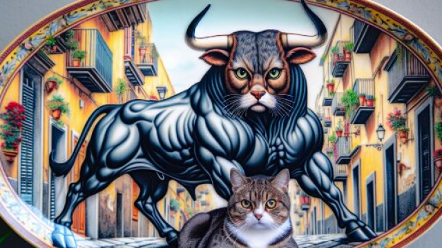 Numero 3 della Smorfia napoletana, 'a jatta per il segno del Toro. &copy; Immagine creata con Dall-E
