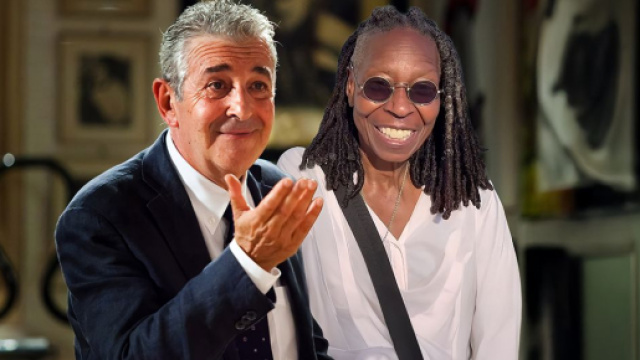 Renato Poggi (Marzio Honorato) e Whoopi Goldberg nel video di presentazione della stagione 2025-26 di Un posto al sole &copy; Fremantle &copy; Rai