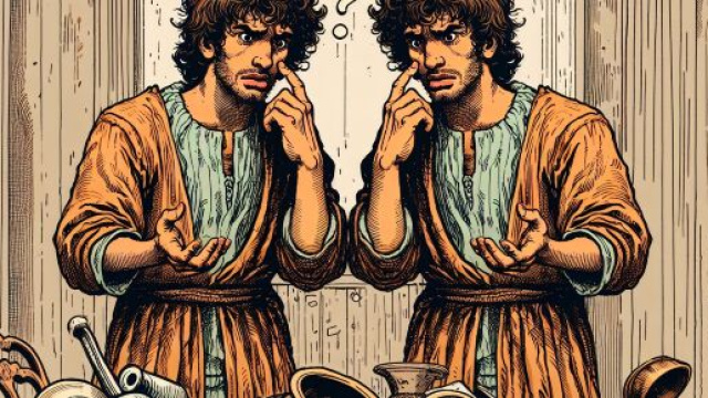 Numero 71 della Smorfia napoletana, Gemelli e l'ommo 'e mmerda. &copy; Immagine creata con Dall-E