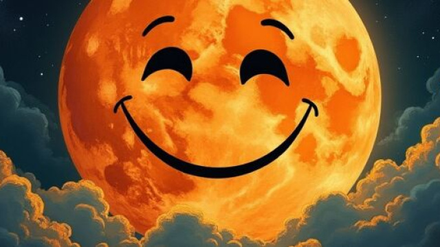 Luna arancione con faccia sorridente &copy; Grox AI X