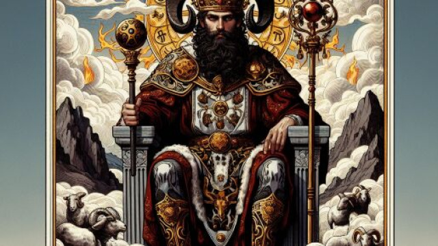 La carta dei tarocchi dell'Imperatore e il segno dell'Ariete. &copy; Immagine creata con Dall-E