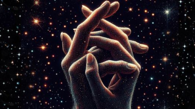 Mani intrecciate tra le stelle - &copy; Foto Pixabay IA.