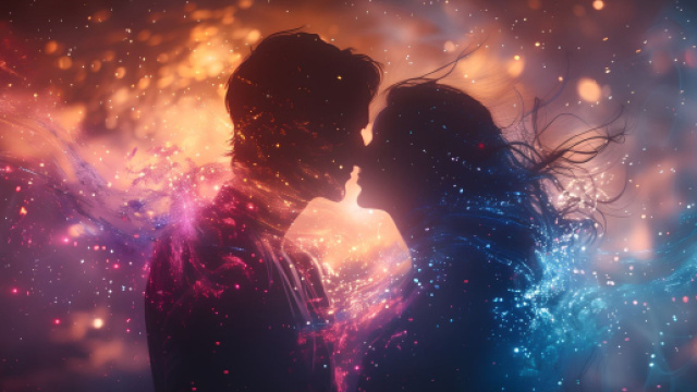 Coppia innamorata tra le luci dell'universo - &copy; Pixabay IA.