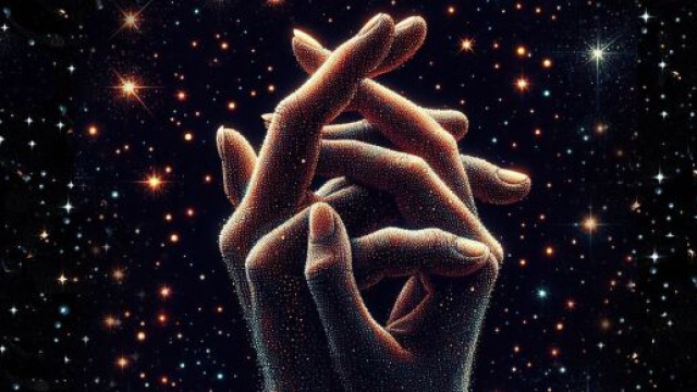 Mani intrecciate tra le stelle - &copy; Foto Pixabay IA.
