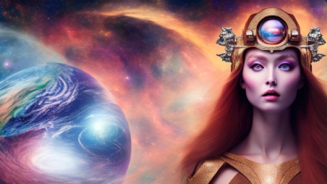 Entit&agrave; femminile con copricapo e pianeta in scena cosmica &ndash; &copy; Pixabay.