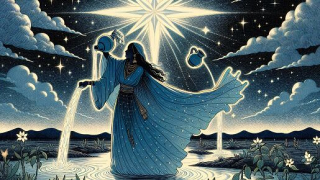 Carta dei tarocchi La Stella per l'oroscopo dell'Acquario. &copy; Immagine creata con Dall-E