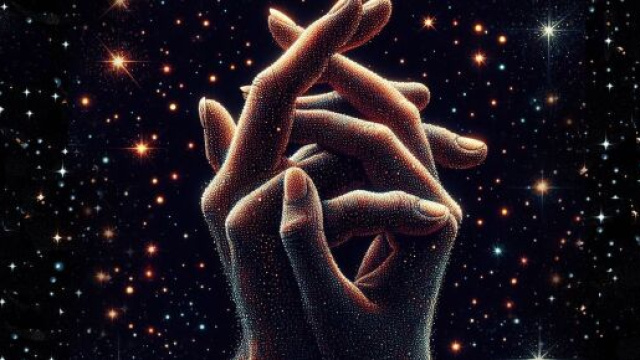 Mani intrecciate tra le stelle - &copy; Foto Pixabay IA.