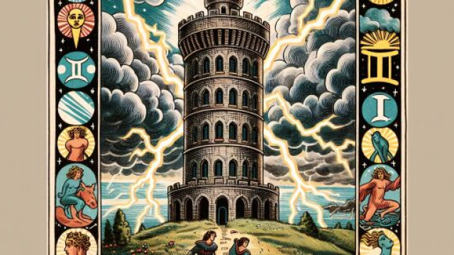 La Torre dei tarocchi e il segno dei Gemelli nell'oroscopo di settembre 2025. &copy; Immagine creata con Dall-E