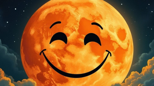 Luna arancione con faccia sorridente &copy; Grox AI X