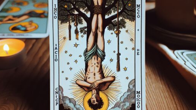 Illustrazione della carta dei tarocchi dell'Impiccato e il Cancro sotto la sua influenza. &copy; Immagine creata con Dall-E