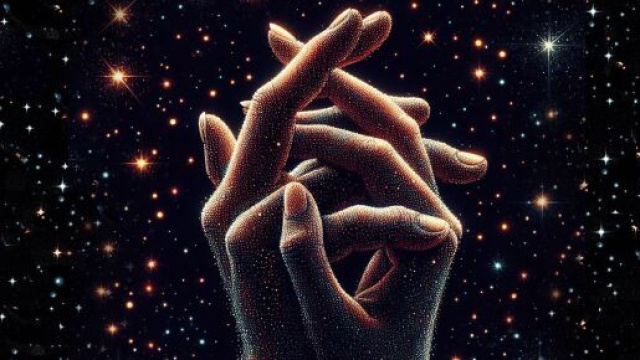 Mani intrecciate tra le stelle - &copy; Foto Pixabay IA.