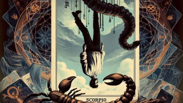 L'immagine raffigura l'arcano maggiore l'Appeso che guida lo Scorpione. &copy; Immagine creata con Dall-E