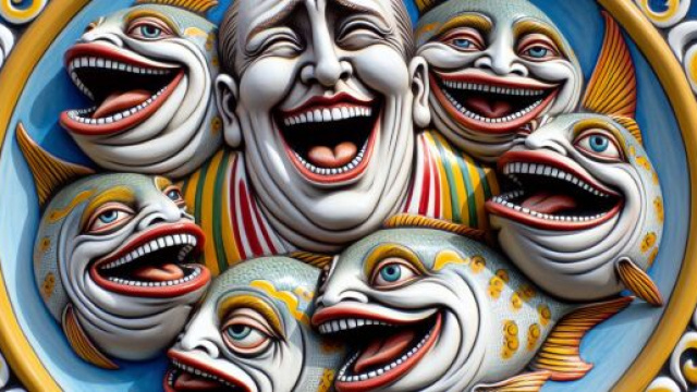 Numero 19 della Smorfia napoletana, 'a risata per Pesci. &copy; Immagine creata con Dall-E