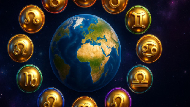 Globo terrestre con i 12 simboli dello zodiaco - &copy; Pixabay IA.