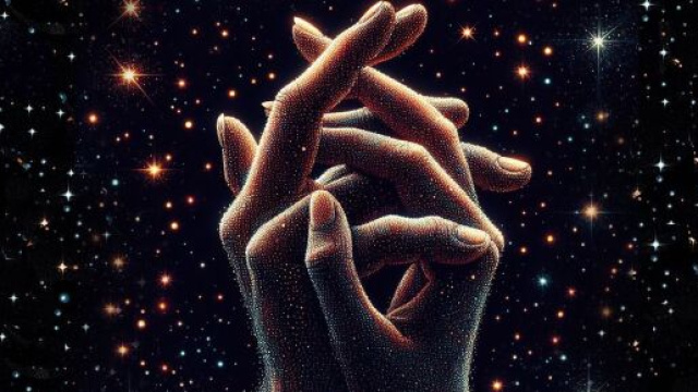 Mani intrecciate tra le stelle - &copy; Foto Pixabay IA.