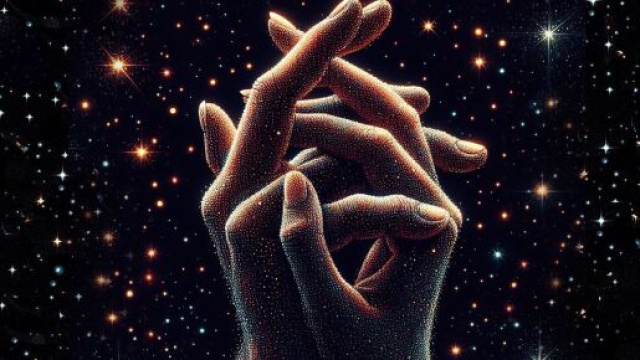 Mani intrecciate tra le stelle - &copy; Foto Pixabay IA.