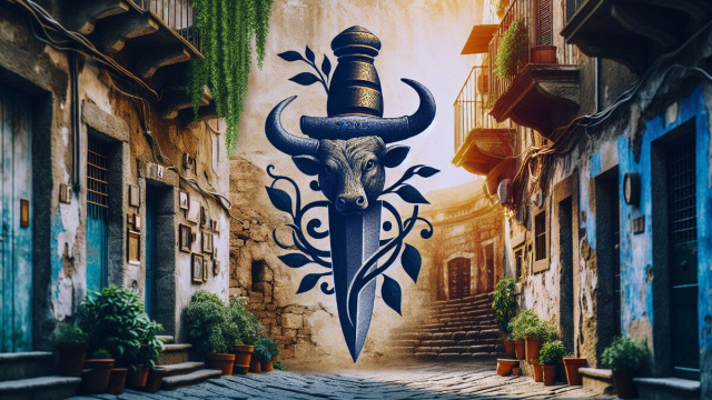 Numero 41 della Smorfia napoletana, 'o curtiello per il segno del Toro. &copy; Immagine creata con Dall-E