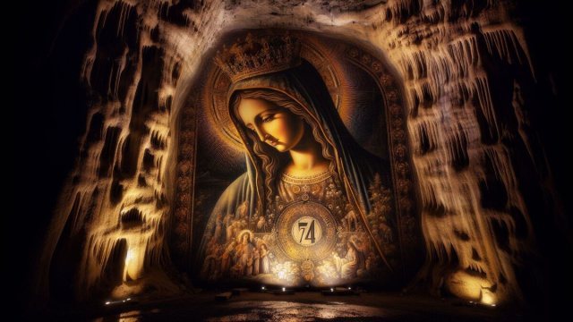 Numero 74 della Smorfia napoletana, la grotta per la Vergine. &copy; Immagine creata con Dall-E