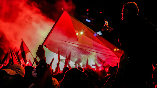 Una bandiera palestinese ad una delle manifestazioni del 2021 &copy; &Ouml;mer Faruk Yıldız