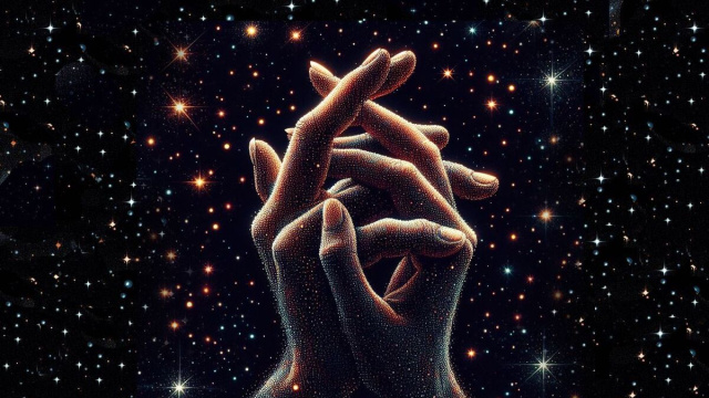 Mani intrecciate tra le stelle - &copy; Foto Pixabay IA.