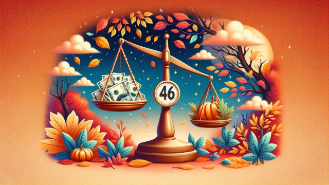 Numero 46 della Smorfia napoletana, 'e denare, per la Bilancia in ottobre. &copy; Immagine creata con Dall-E