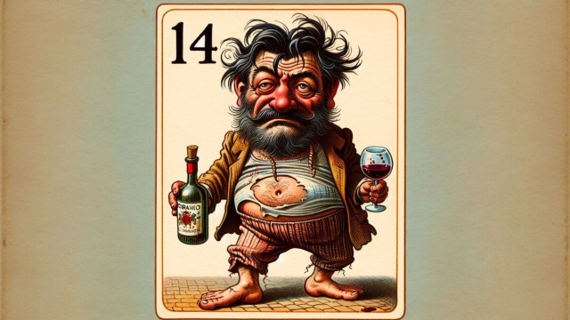 Numero 14 della Smorfia napoletana, 'o 'mbriaco. &copy; Immagine creata con Dall-E