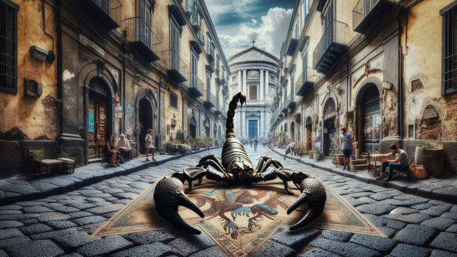 Numero 27 della Smorfia napoletana, 'o c&agrave;ntaro, per lo Scorpione. &copy; Immagine creata con Dall-E