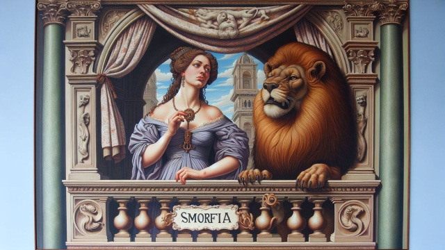 Numero 43 della Smorfia napoletana, 'onna &ocirc; balcone, per il Leone. &copy; Immagine creata con Dall-E